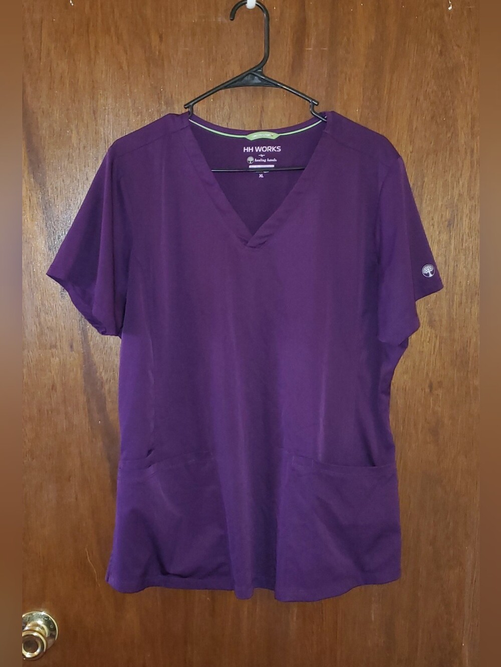 Healing Hands Works Purple Scrub Top Sz Xl